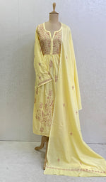 Load image into Gallery viewer, Lakhnavi Handcrafted Cotton Chikankari Semi Stitched Kurta And Dupatta Set- HONC0138429
