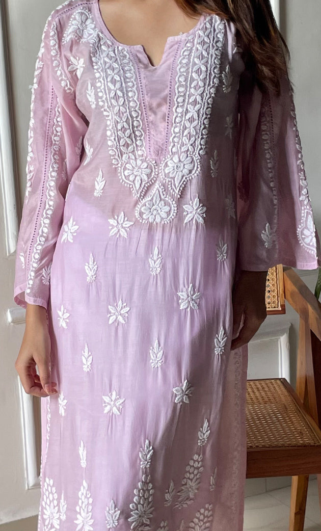 Women's Lucknowi Handcrafted Muslin Chikankari Kurti - HONC0292558