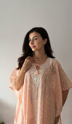 Load image into Gallery viewer, Women's Lucknowi Handcrafted Mul chanderi Chikankari Kaftan - HONC0361360