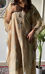 Load image into Gallery viewer, Women's Lucknowi Handcrafted Mul chanderi Chikankari Kaftan - HONC0121803