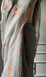 Load image into Gallery viewer, Women&#39;s Lucknowi Handcrafted Pure Organza Silk Chikankari Saree - HONC0283196
