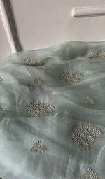 将图像加载到图库查看器中， Women's Lakhnavi Handcrafted Pure Organza Chikankari Unstitched Kurta And Dupatta Set- HONC0329220