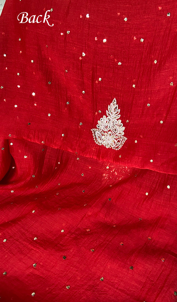 Women's Lakhnavi Handcrafted Mul Chanderi Unstitched Chikankari Full Suit - HONC0362593