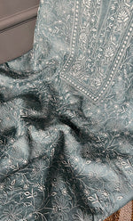 将图像加载到图库查看器中， Women&#39;s Lakhnavi Handcrafted Munga Silk Chikankari Kurta And Dupatta Set- HONC0275145
