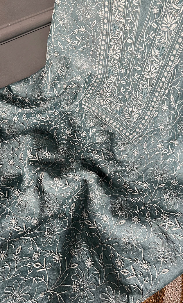 Women's Lakhnavi Handcrafted Munga Silk Chikankari Kurta And Dupatta Set- HONC0275145