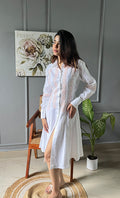 Niyat Women's Lucknowi Handcrafted Cotton Chikankari Long Dress - HONC0303751