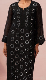 Load image into Gallery viewer, Women's Lucknowi Handcrafted Pure Organza Silk Stitched Chikankari Kurta, Dupatta With Pant Set- HONC0546598