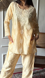 Load image into Gallery viewer, Women's Lakhnavi Handcrafted Chanderi Silk Chikankari Top And Pant Set - HONC0360725