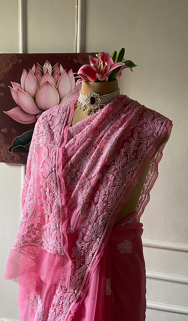 Samaira Women's Lucknowi Handcrafted Faux-Georgette Chikankari Saree - HONC0348736