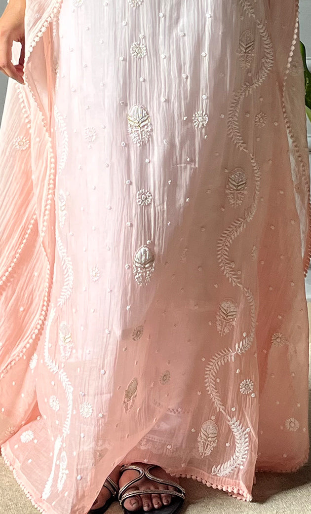 Rabia Women's Lucknowi Handcrafted Mul chanderi Chikankari Kaftan - HONC0304370