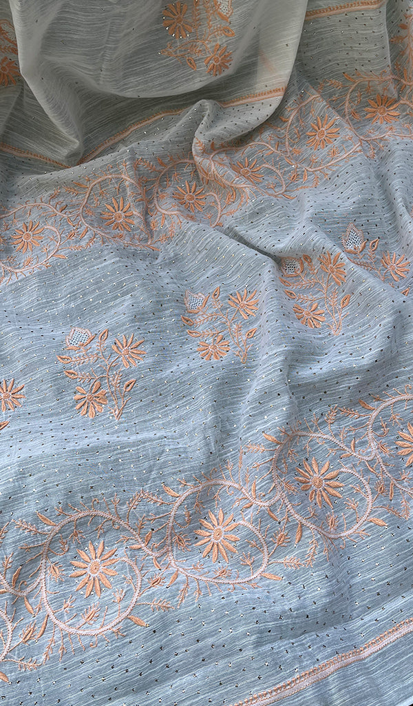 Women's Lakhnavi Handcrafted Chanderi silk Chikankari Saree - HONC0201160