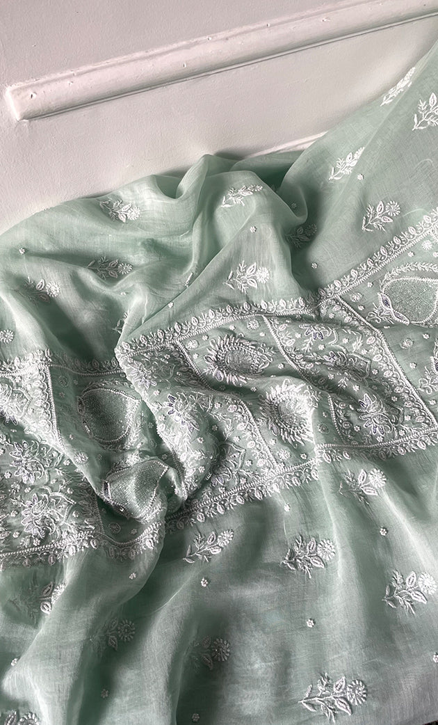 Women's Lakhnavi Handcrafted Unstitched Mul Chanderi Kurta And Dupatta Set - HONC0329041