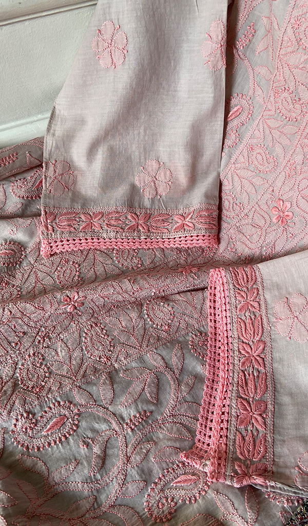 Women's Lakhnavi Handcrafted Cotton Chikankari Unstitched Kurti Fabric - HONC0348844
