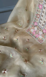 将图像加载到图库查看器中， Women&#39;s Lakhnavi Handcrafted Pure Organza Chikankari Unstitched Kurta And Dupatta Set- HONC0267234

