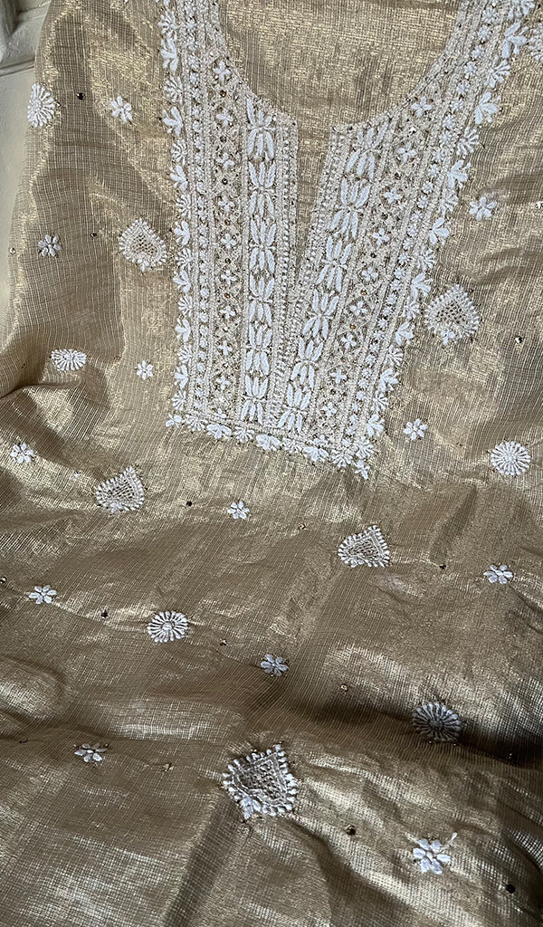 Naaz Women's Lucknowi Handcrafted Kota Chanderi Chikankari UnStitched Kurta And Dupatta Set - HONC0250376