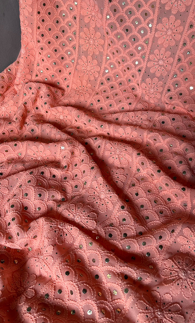Women's Lakhnavi Handcrafted Viscose Georgette Chikankari Full Suit Material - HONC0271112