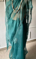 Load image into Gallery viewer, Women&#39;s Lucknowi Handcrafted Pure Organza Silk Chikankari Saree - HONC0277626
