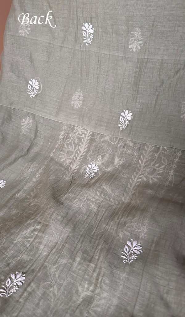 Women's Lakhnavi Handcrafted Mul Chanderi Unstitched Chikankari Full Suit Material - HONC0363740