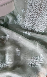 Load image into Gallery viewer, Women&#39;s Lakhnavi Handcrafted Organza Chikankari Unstitched Full Suit Material - HONC0287038
