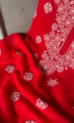 将图像加载到图库查看器中， Women's Lakhnavi Handcrafted Unstitched Faux-Georgette Chikankari Suit Material - HONC0311924