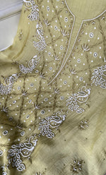 Load image into Gallery viewer, Women's Lakhnavi Handcrafted Mul Chanderi Unstitched Chikankari Full Suit Material - HONC0339571