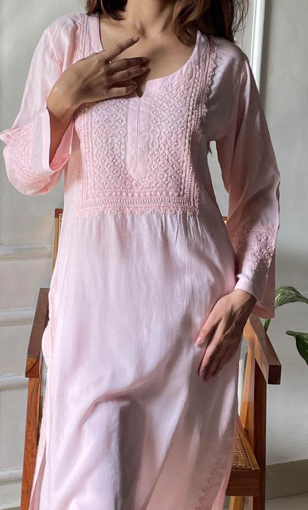 Rooh Women's Lucknowi Handcrafted Modal Cotton Chikankari Kurti - HONC0264889