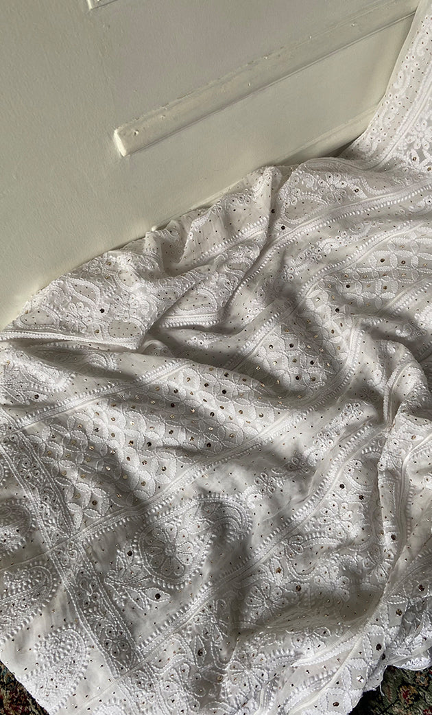 Women's Lucknowi Handcrafted Viscose Georgette Semi - Stitched Chikankari Anarkali and Dupatta Set- HONC0339070