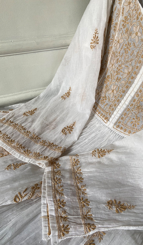 Women's Lakhnavi Handcrafted Mul Chanderi Semi - Stitched Kurta And Dupatta Set - HONC0274495