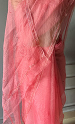 Load image into Gallery viewer, Amna Women&#39;s Lucknowi Handcrafted Pure Organza Silk Chikankari Saree - HONC0283192
