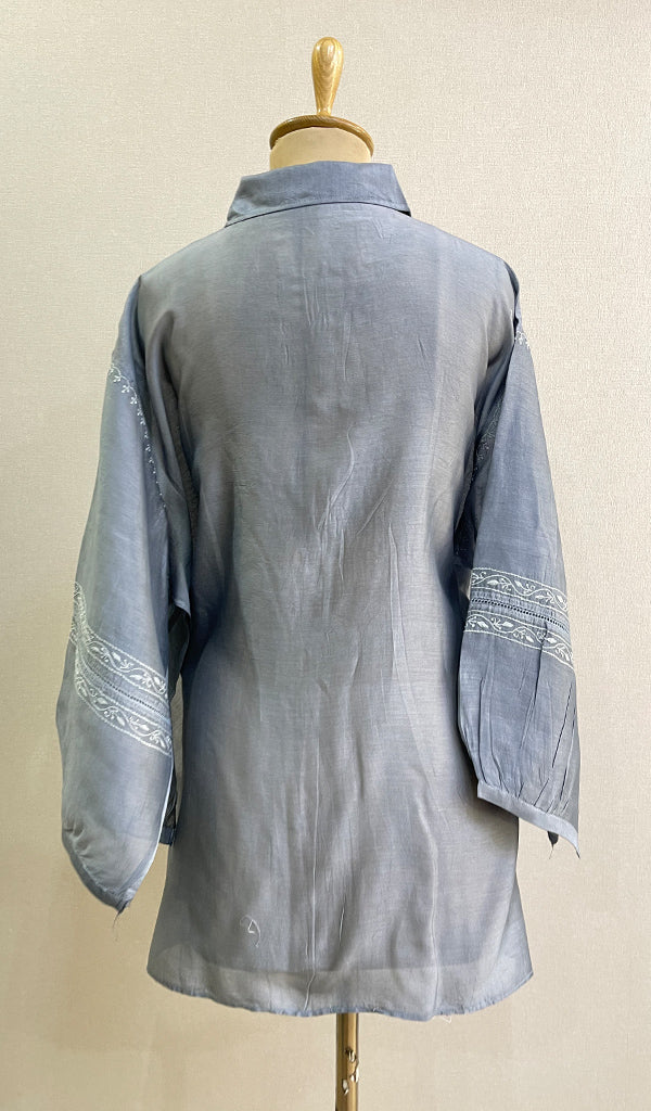 Fiza Women's Lakhnavi Handcrafted Chanderi Silk Semi- Stiched Chikankari Top - HONC0191707