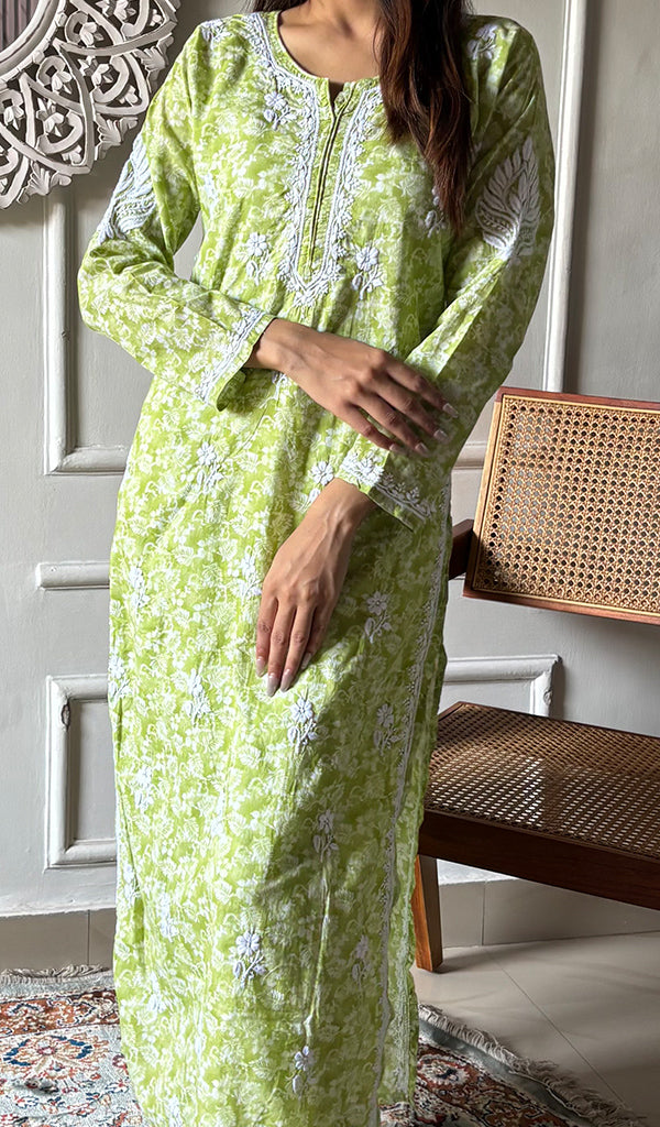 Shagufta Women's Lakhnavi Handcrafted Cotton Chikankari Kurti - HONC0347133