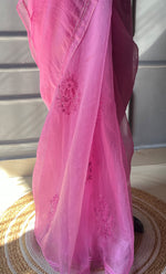将图像加载到图库查看器中， Women&#39;s Lucknowi Handcrafted Pure Organza Silk Chikankari Saree - HONC0270898
