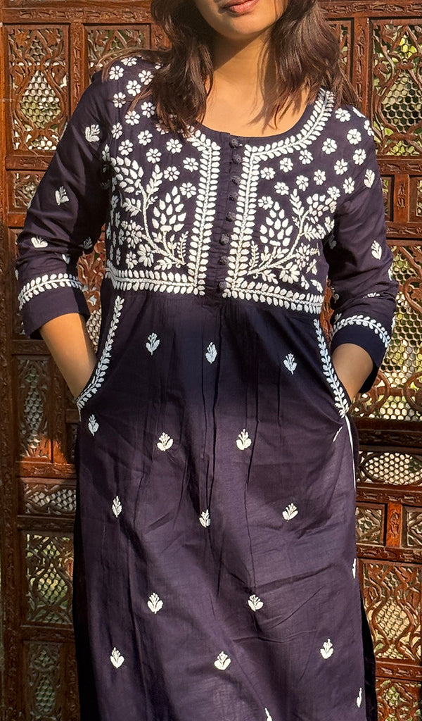 Women's Lakhnavi Handcrafted Cotton Chikankari Kurti - HONC0268668