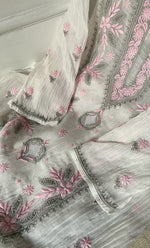 Load image into Gallery viewer, Women&#39;s Lakhnavi Handcrafted Mul Chanderi Semi - stitched Kurta And Dupatta Set- HONC0314869
