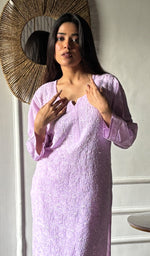 Load image into Gallery viewer, Women's Lakhnavi Handcrafted Cotton Chikankari Kurti - HONC0343824
