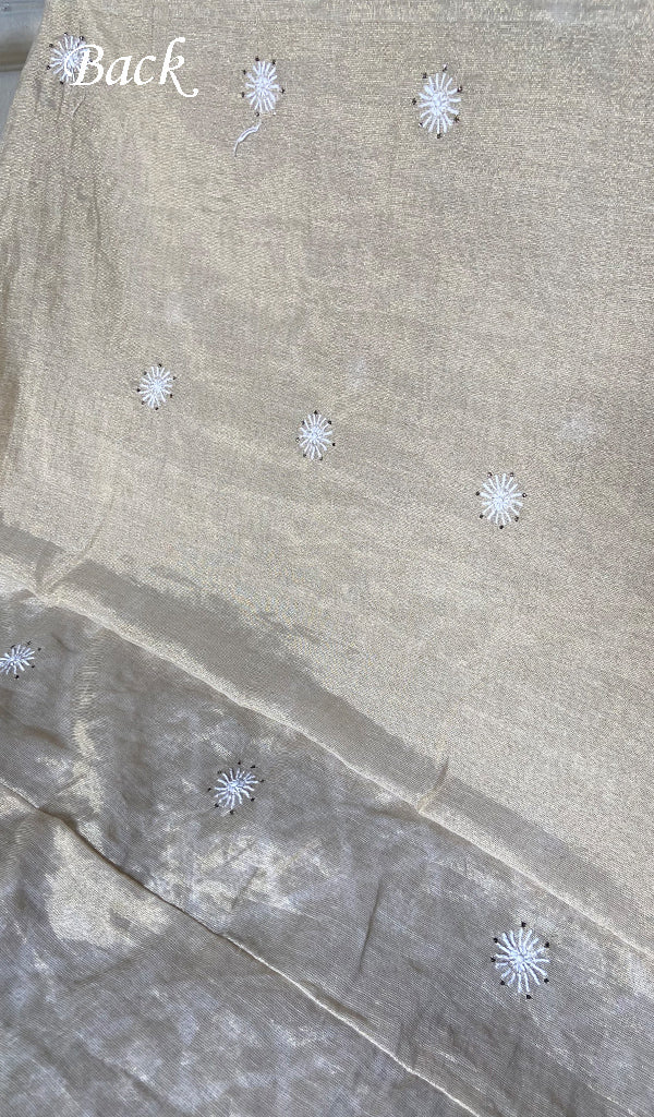Lucknowi Handcrafted Tissue Chanderi Chikankari Unstitched Unisex Kurta Fabric - HONC0338779
