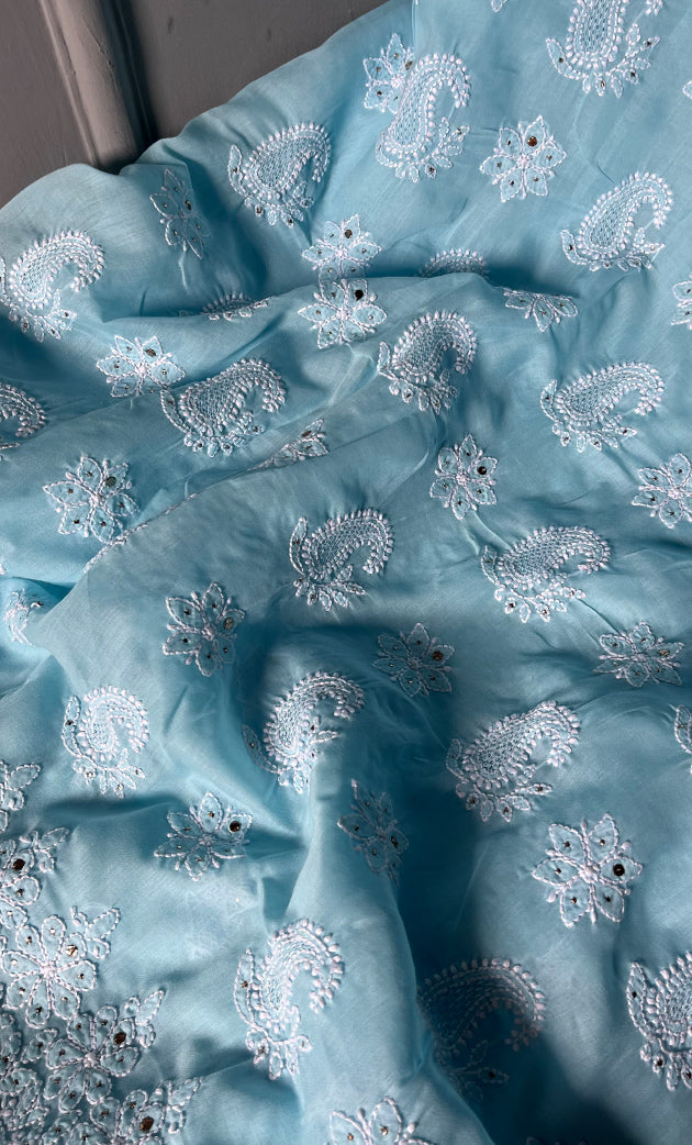 Women's Lakhnavi Handcrafted Unstitched Cotton Chikankari Suit Material - HONC0239976