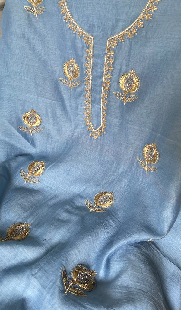 Mahira Women's Lakhnavi Handcrafted Mul Chanderi Unstitched Chikankari Full Suit - HONC0355232