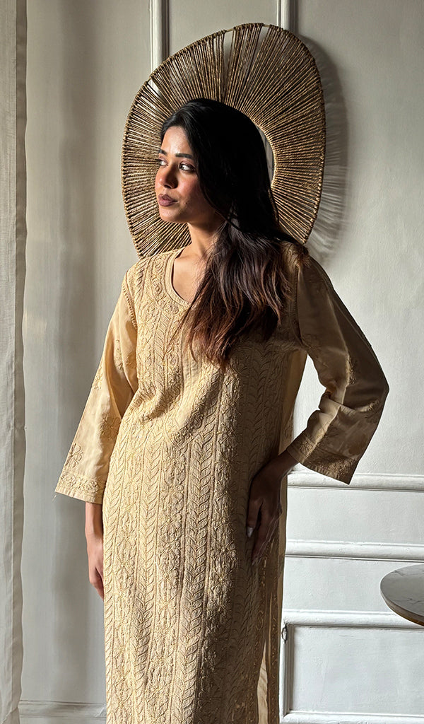 Women's Lakhnavi Handcrafted Cotton Chikankari Kurti - HONC0337450