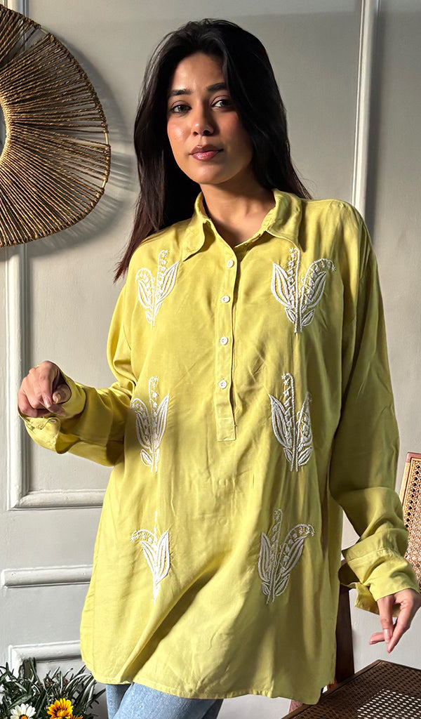 Trisha Women's Lakhnavi Handcrafted Cotton Oversized  Chikankari Top - HONC0325798