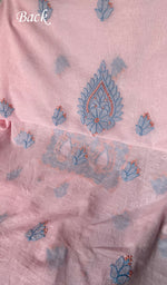 Women's Lakhnavi Handcrafted Mul Chanderi Unstitched Chikankari Full Suit .