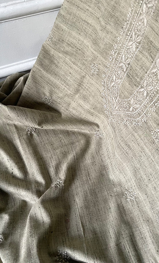 Lucknowi Handcrafted Cotton Chikankari Unstitched Men's Kurta Fabric - HONC0306857