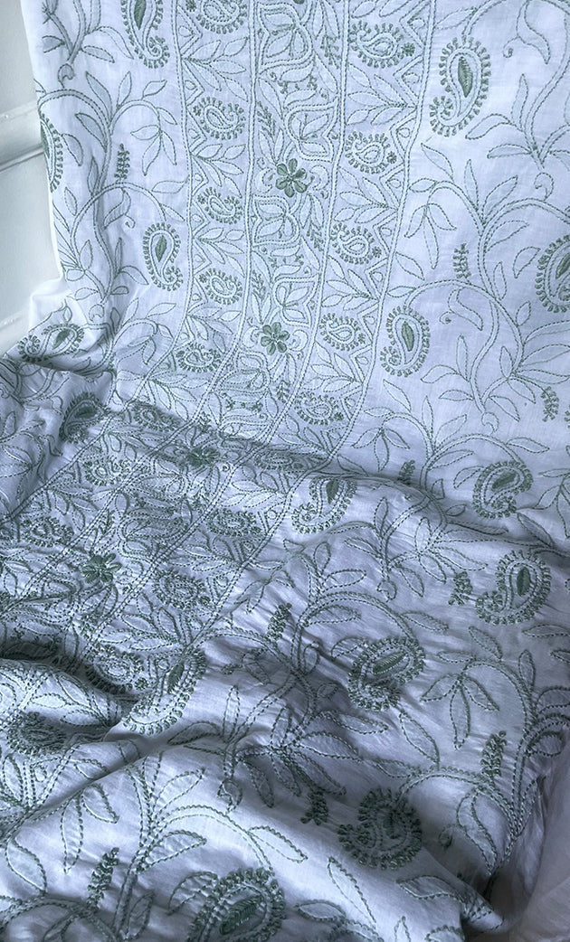 Women's Lakhnavi Handcrafted Cotton Chikankari Unstitched Kurti Fabric - HONC0318054