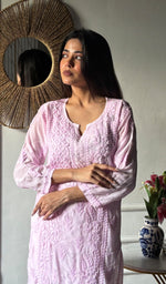 Load image into Gallery viewer, Women's Lakhnavi Handcrafted Muslin Chikankari Kurti - HONC0337464