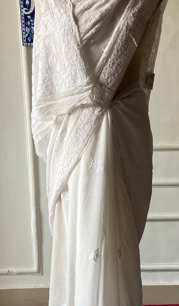 Women's Lakhnavi Handcrafted Viscose Georgette Chikankari Saree - HONC0359808
