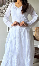 Load image into Gallery viewer, Alamzaib Women's Lucknowi Handcrafted Cotton Chikankari Anarkali Dress - HONC0206764