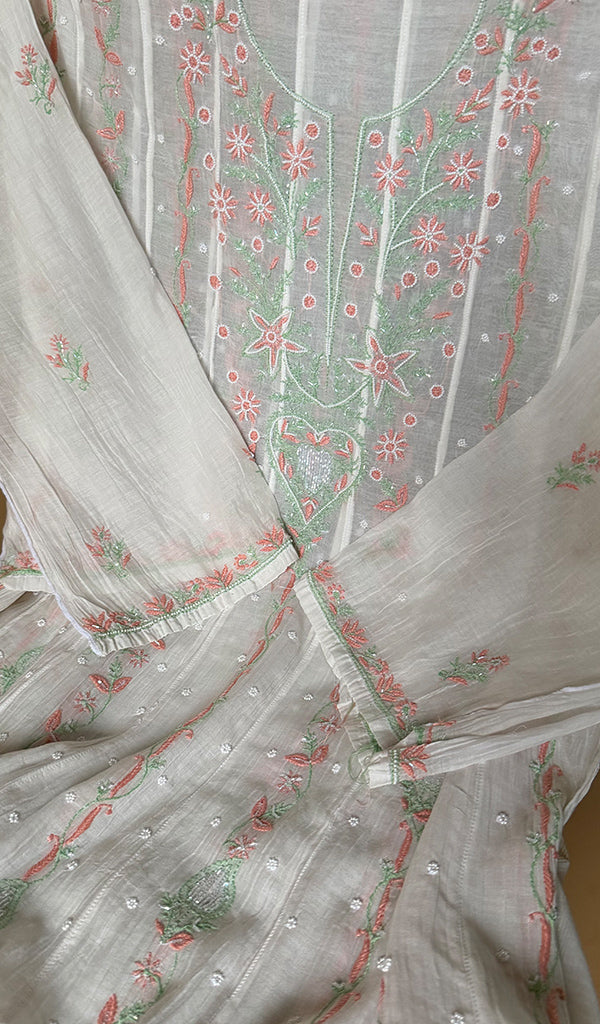 Women's Lakhnavi Handcrafted Mul Chanderi  Semi -Stitched Anarkali And Dupatta Set - HONC0380529