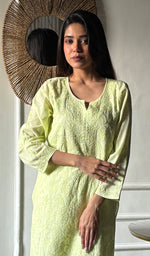 Load image into Gallery viewer, Women's Lakhnavi Handcrafted Cotton Chikankari Kurti - HONC0346295
