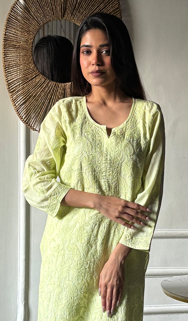 Women's Lakhnavi Handcrafted Cotton Chikankari Kurti - HONC0346295