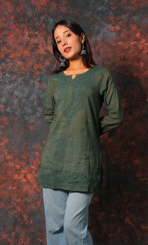 Women's Lakhnavi Handcrafted Cotton Chikankari Top - HONC0331500